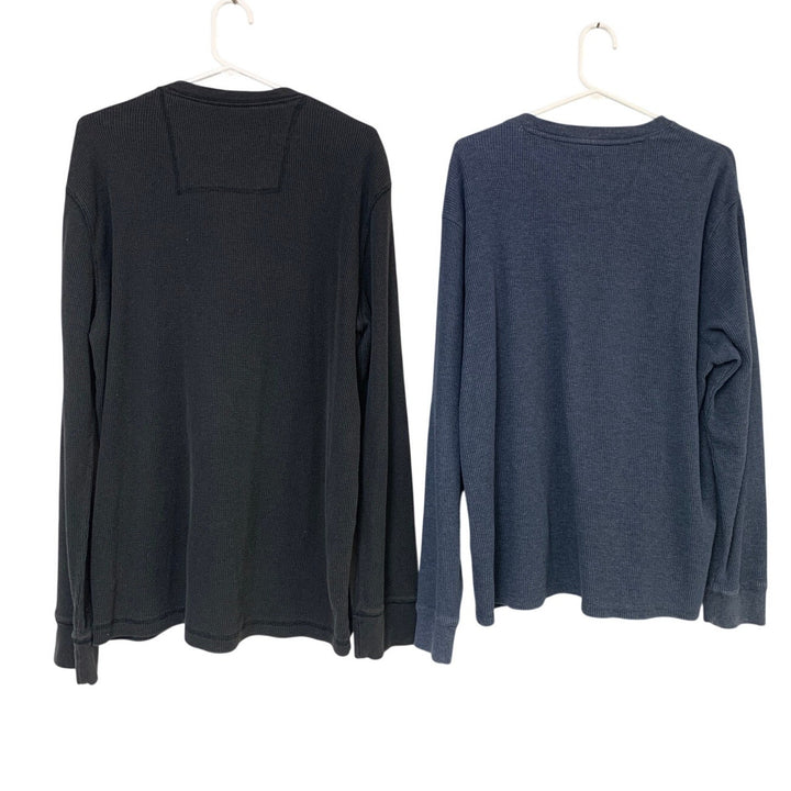 Lot of 2 GH Bass &amp; CO Knit Goods Mens XL Black Blue Waffled Long Sleeve Shirts