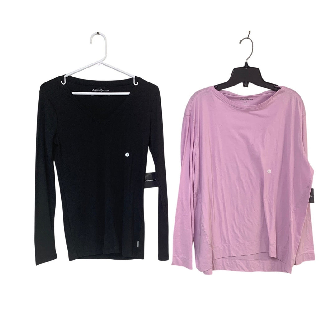 2 New Eddie Bauer Womens Small Long Sleeve Elevate Boat V Neck Tee Shirts