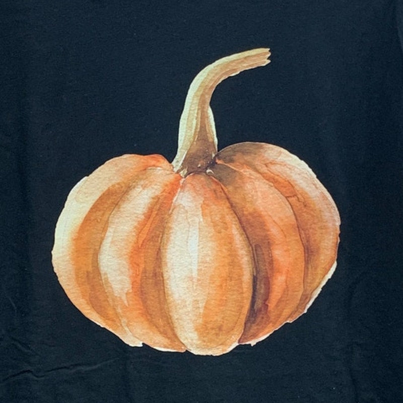 New Hand Printed Women Large Giant Fall Watercolor Pumpkin Long Sleeve Tee Shirt