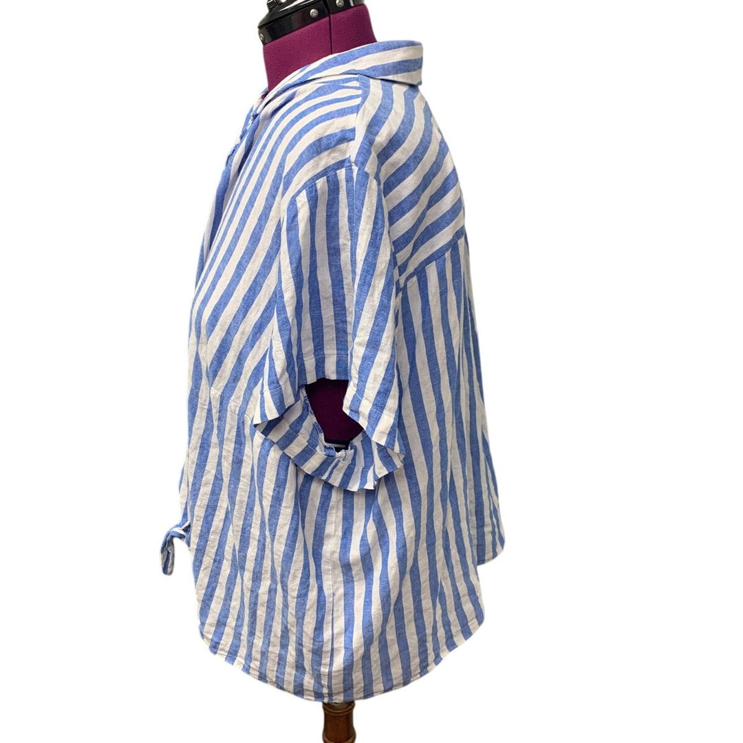 New Ava &amp; Viv Womens Plus Size 4X Short Sleeve Linen Blend Button Down Shirt