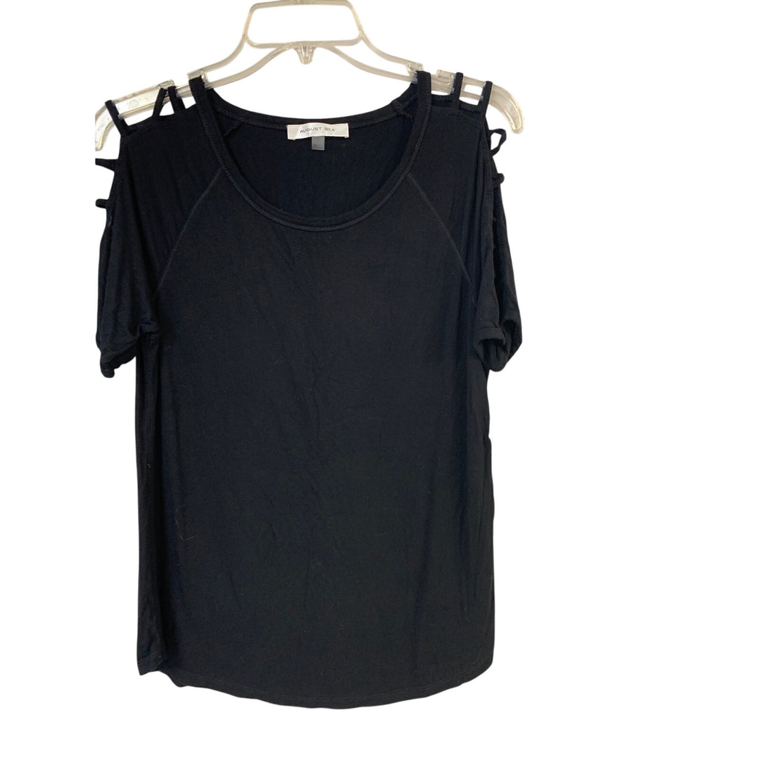 Lot of 2 August Silk Tahari Womens Small Black Blue Striped Cold Shoulder Tops