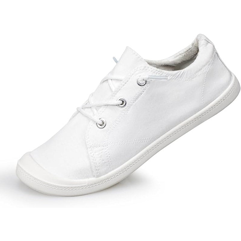 Lxuan Womens Size 6 White Sneakers Round Toe Lace Up Slip On Low Top Shoes
