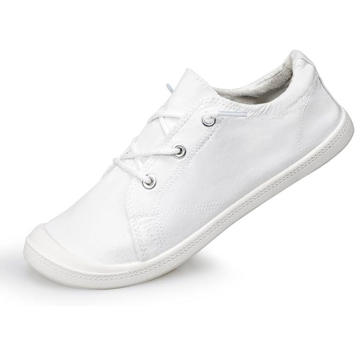 Lxuan Womens Size 6 White Sneakers Round Toe Lace Up Slip On Low Top Shoes