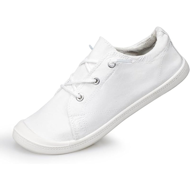 Lxuan Womens Size 6 White Sneakers Round Toe Lace Up Slip On Low Top Shoes