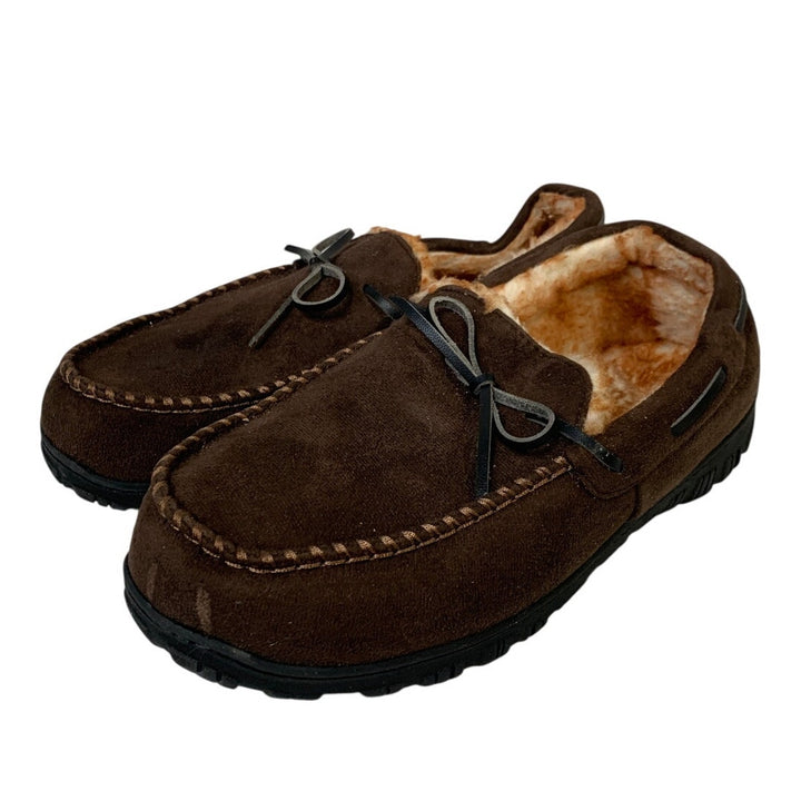 Mixin Mens 9.5 Brown Slippers Round Toe Lined Memory Foam Slip On House Shoes