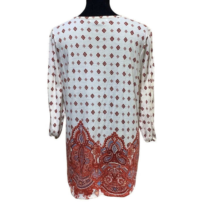 Absolutely Famous Womens Large Long Sleeve Boho Indie 3/4 Sleeve Paisley Top