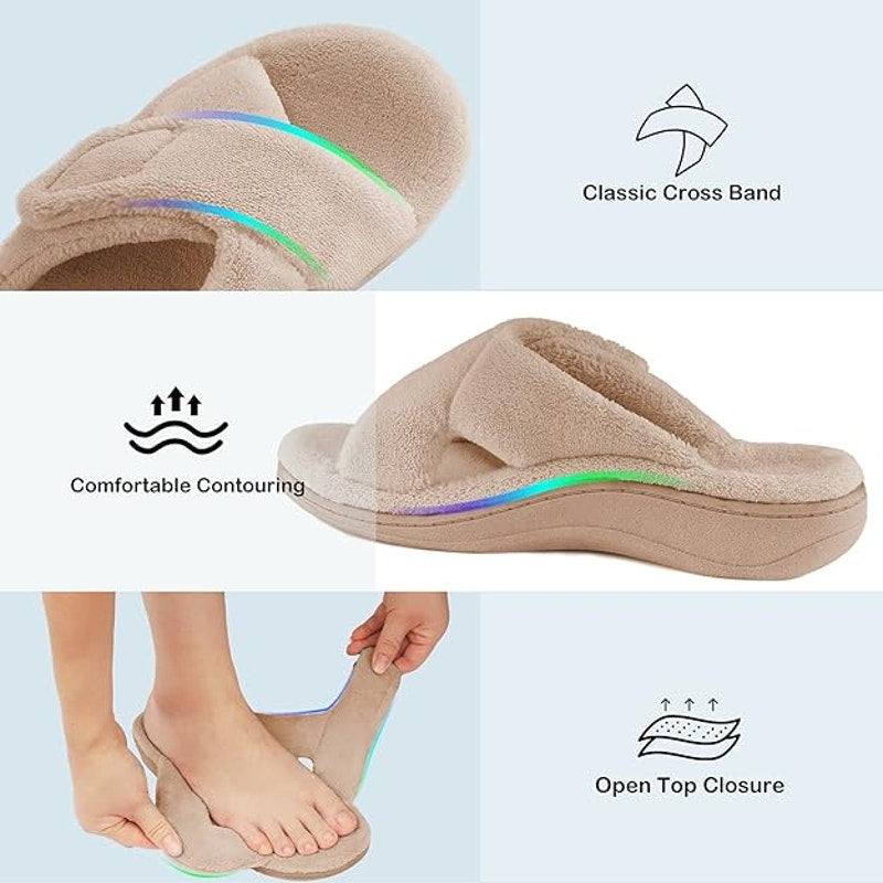 BCSTUDIO Womens Size 9 Tan Hook Loop Slide On Arch Support Slippers