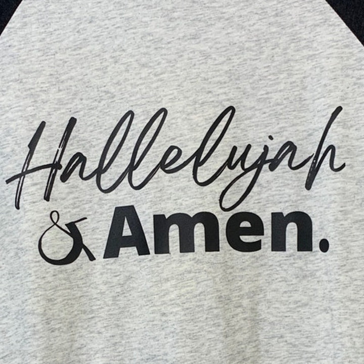 New Hand Printed Mens Medium Hallelujah &amp; Amen Black Gray 3/4 Sleeve Tee Shirt