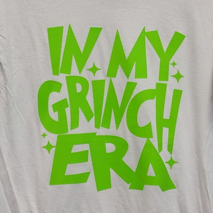 Hand Printed Upcycled Mens Medium Christmas in My Grinch Era Short Sleeve Tee