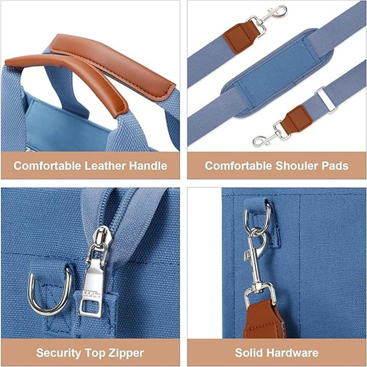 New Kkxiu Denim Blue Canvas Oversized Zip Up Many Compartments CrossbodyTote Bag