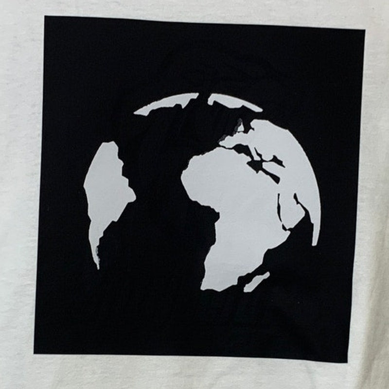 New Upcycled Hand Printed Womens White Black Small Save Planet Earth Tee Shirt