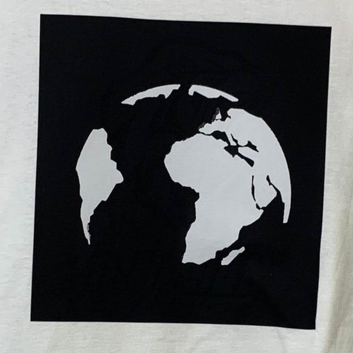 New Upcycled Hand Printed Womens White Black Small Save Planet Earth Tee Shirt