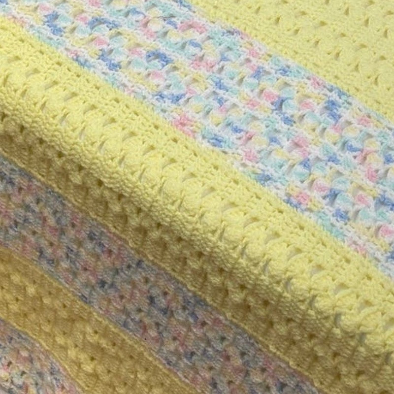 Handmade Pastel Yellow White Blue Hand Crocheted Baby Blanket Afghan Throw