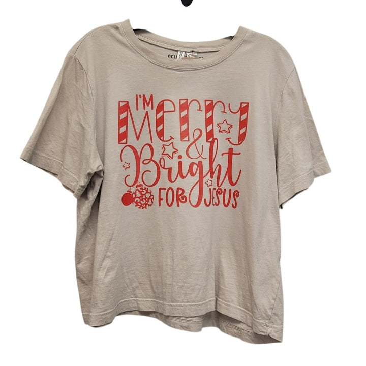 Hand Printed Upcycled Womens Medium Merry and Bright for Jesus Christmas Tee