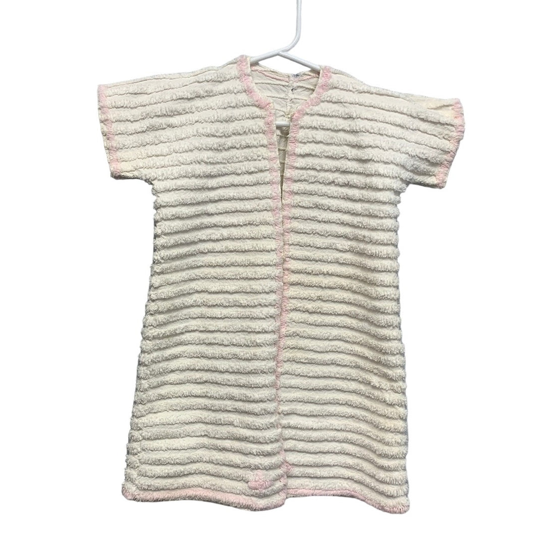 Vintage Handmade Ribbed Cotton Blend Fuzzy Stripe Baby Open Front Gown