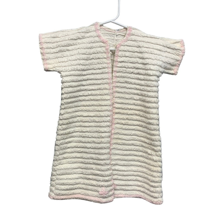Vintage Handmade Ribbed Cotton Blend Fuzzy Stripe Baby Open Front Gown