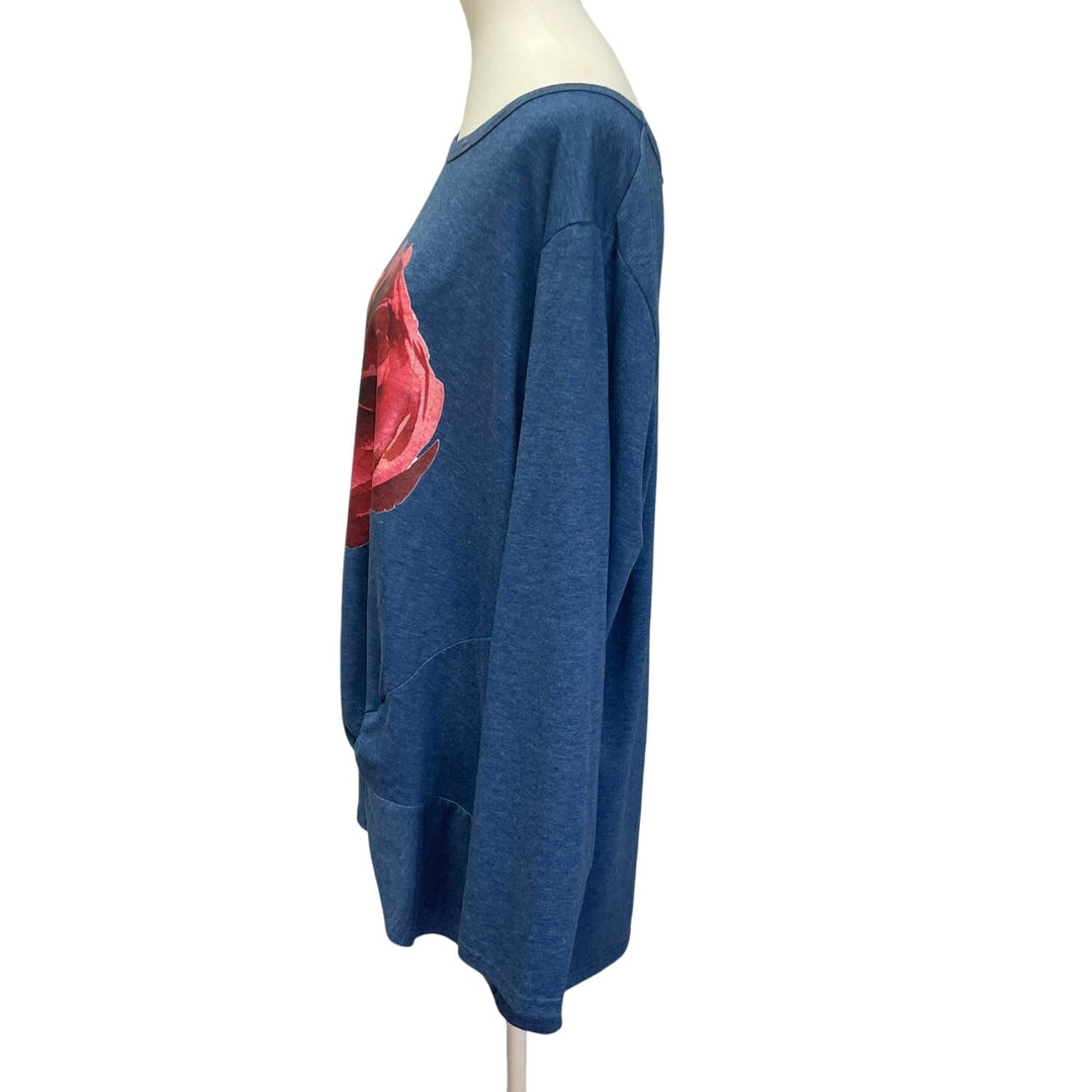 Hand Printed Upcycled Plus Size 24W Watercolor Peony Flower Long Sleeve Blouse