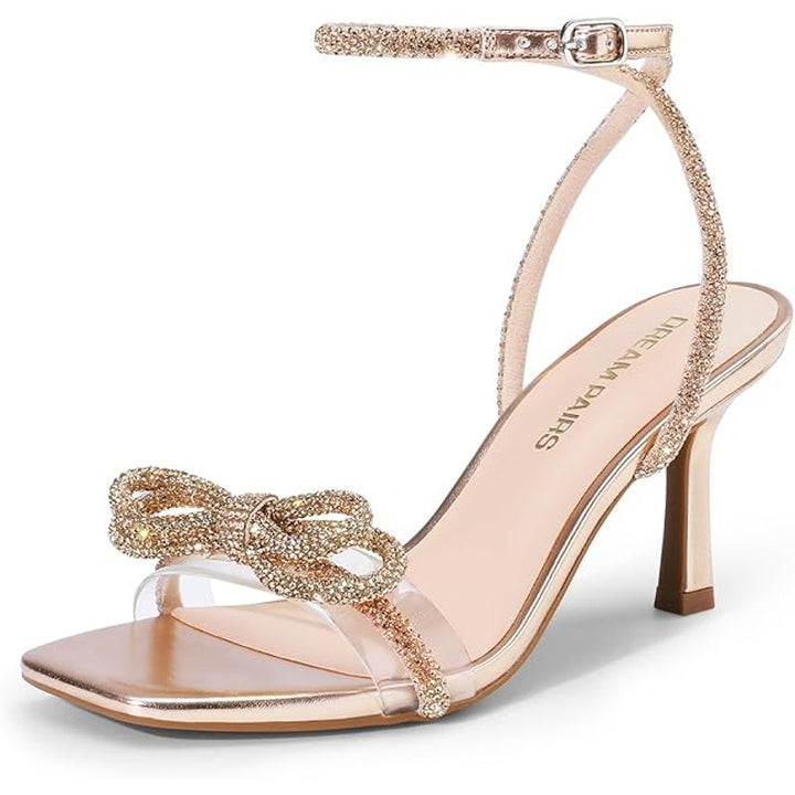 Dream Pairs Womens Size 10 Champagne Shiny Bow Open Toe Clear Strap 3.5" Heels