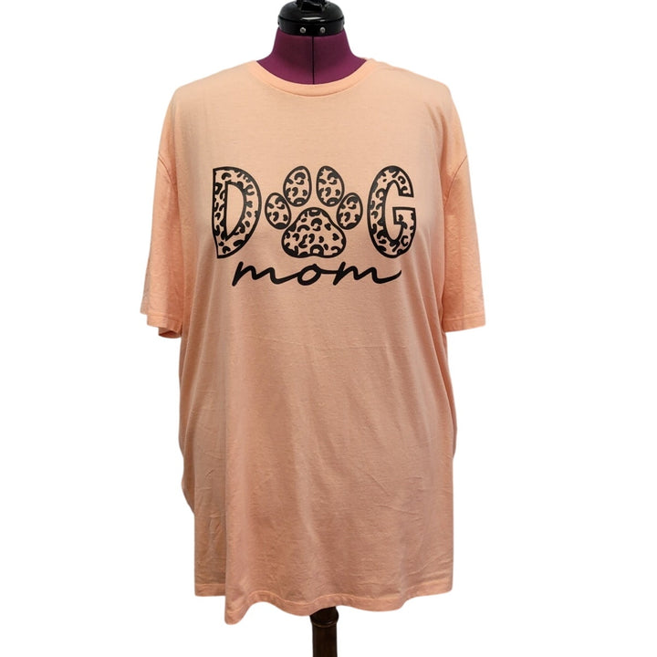Hand Printed Upcycled Womens 2XLT PolyCotton Dog Mom Short Sleeve Tee Shirt