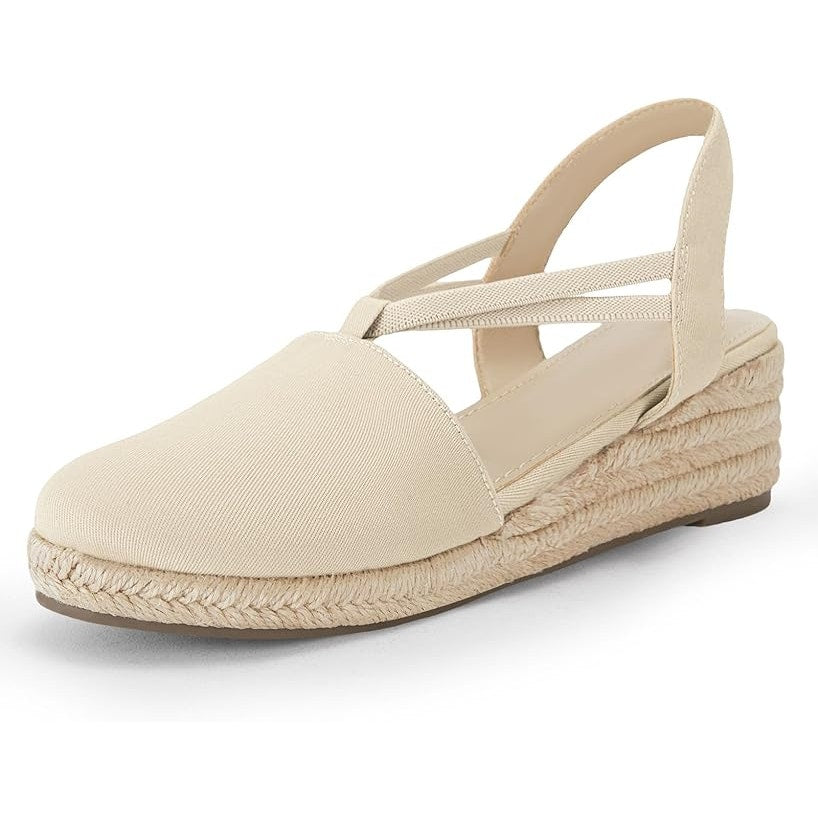 New Coutgo Womens Size 9.5 Tan Espadrille 2.25" Platform Wedge Sandals Shoes