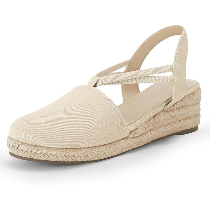 New Coutgo Womens Size 9.5 Tan Espadrille 2.25" Platform Wedge Sandals Shoes