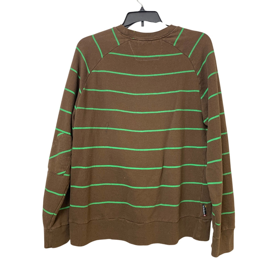 Upcycled Hand Printed Mens XL Red Cardinal Bird Striped Long Sleeve Sweatshirt