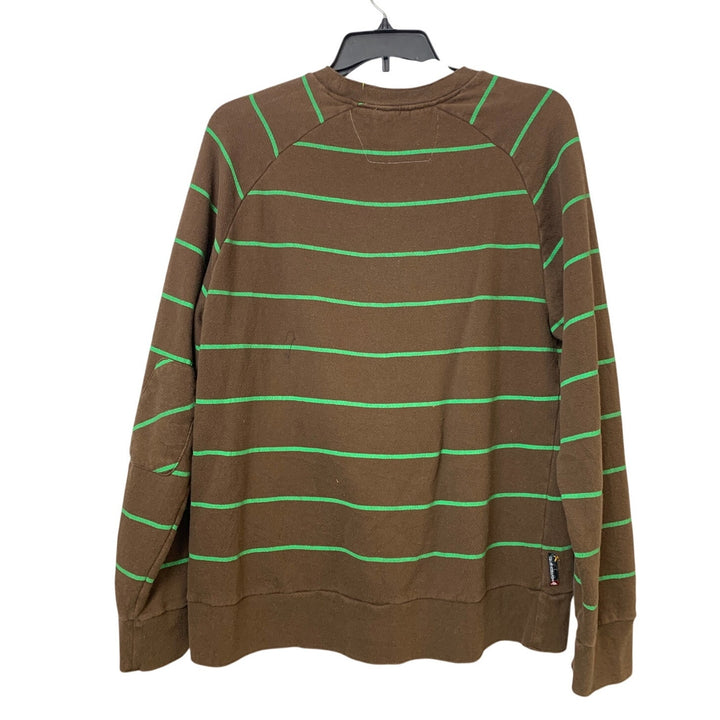 Upcycled Hand Printed Mens XL Red Cardinal Bird Striped Long Sleeve Sweatshirt