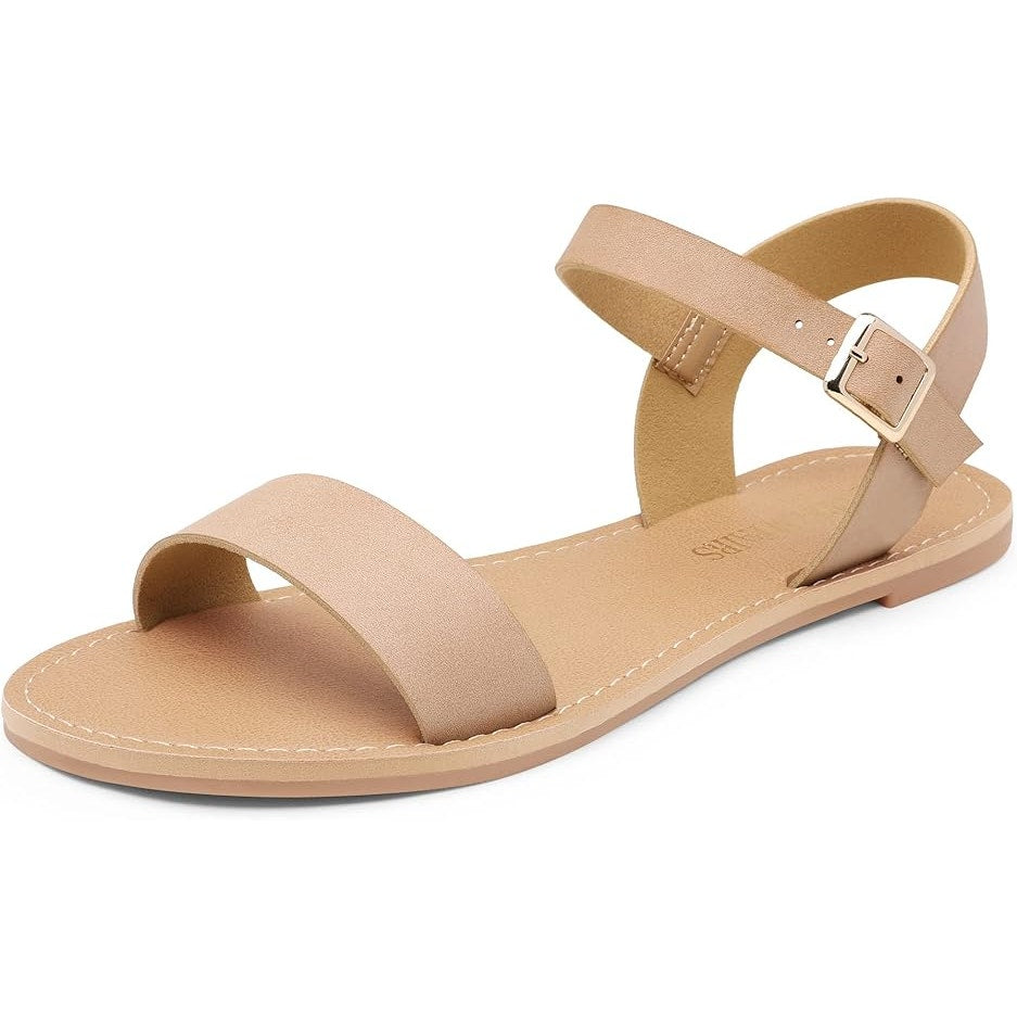 New Dream Pairs Womens Size 8 Tan Ankle Strap Flat Open Toe Band Flat Sandals