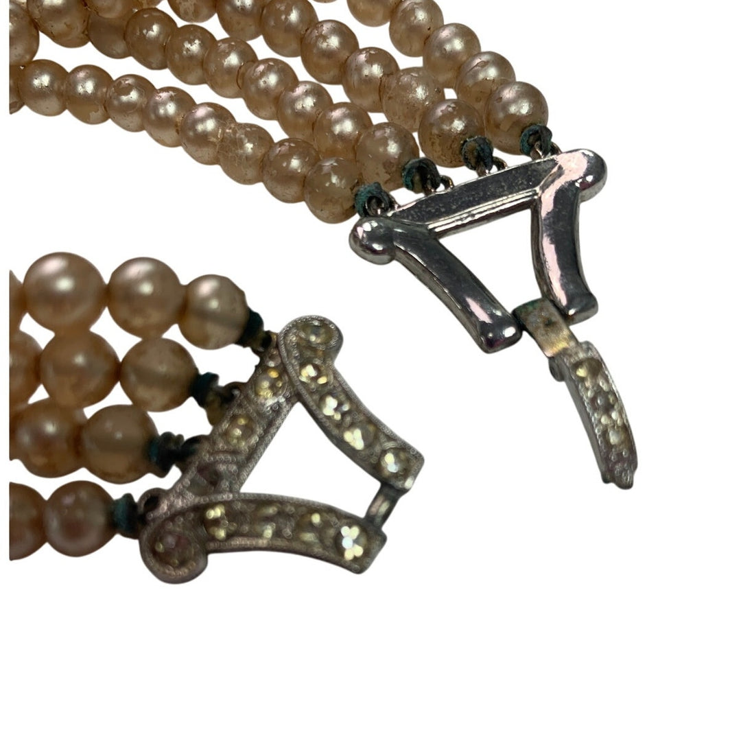 Vintage Faux Pearl 5-Strand Necklace &amp; Bracelet Set, Art Deco Style