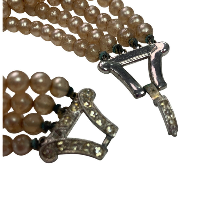 Vintage Faux Pearl 5-Strand Necklace &amp; Bracelet Set, Art Deco Style