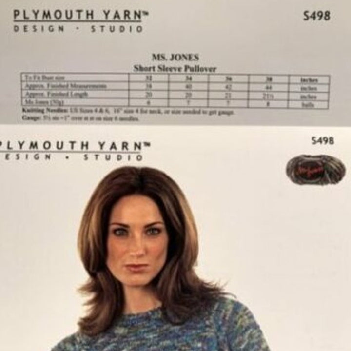 New 2006 Plymouth Design S498 Ms Jones Short Sleeve Sweater Knitting Pattern