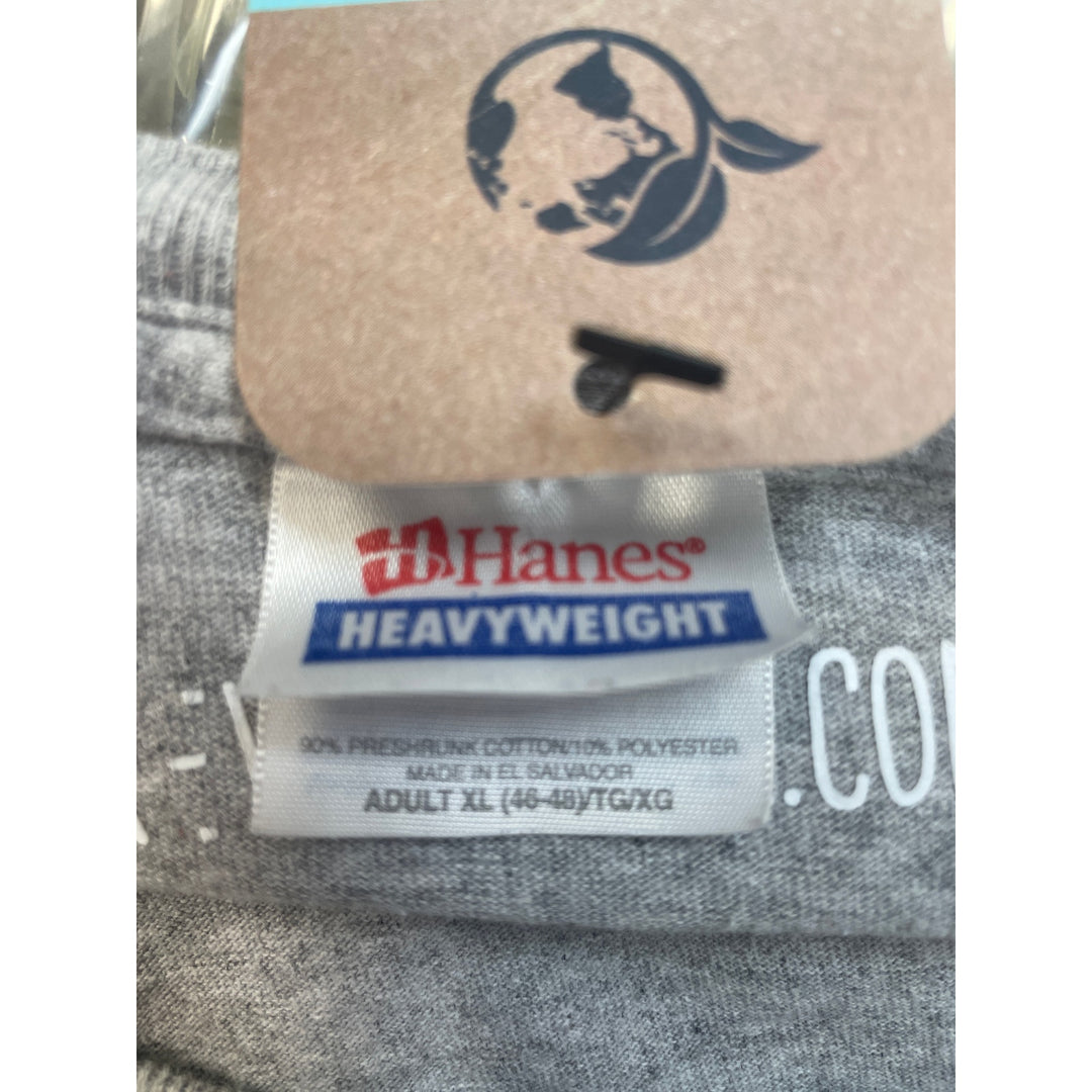 Hand Printed Upcycled Mens XL Blue Jay Bird Long Sleeve Tee Shirt w Pocket