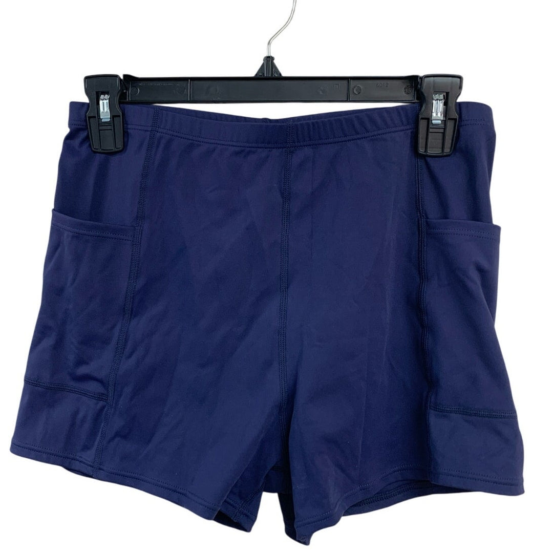 Attraco Womens Medium Navy Blue Elastic Waist Athletic Sports Shorts w Pockets
