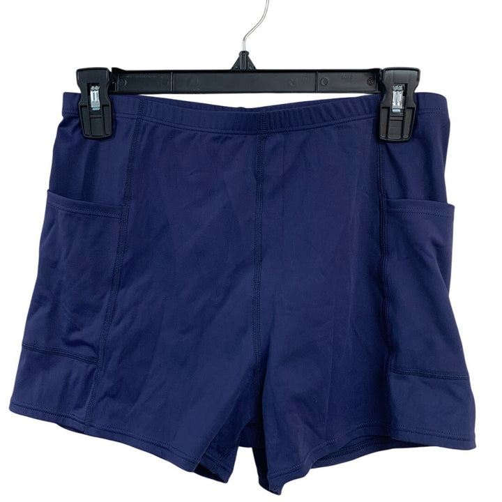 Attraco Womens Medium Navy Blue Elastic Waist Athletic Sports Shorts w Pockets