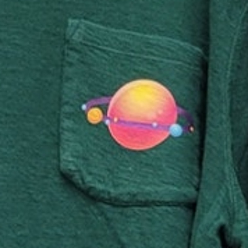 Hand Printed Upcycled Mens XL Saturn Orbit Front Pocket Long Sleeve Tee Shirt