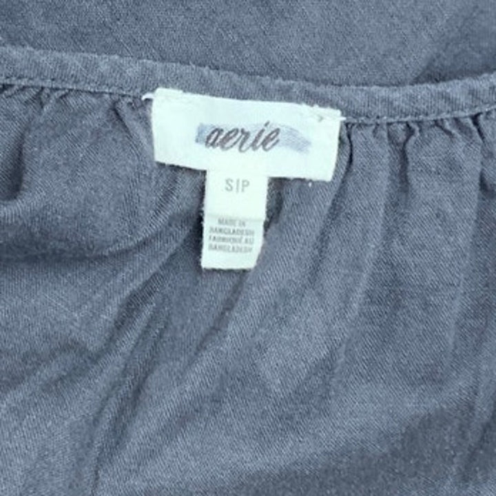 New Aerie Womens Small Dark Gray Spaghetti Strap Front Tie Flowy Mini Dress