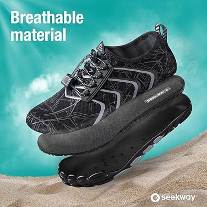 Seekway Mens Size 9 Black Gray Lace Up Non Slip Barefoot Aqua Socks Water Shoes