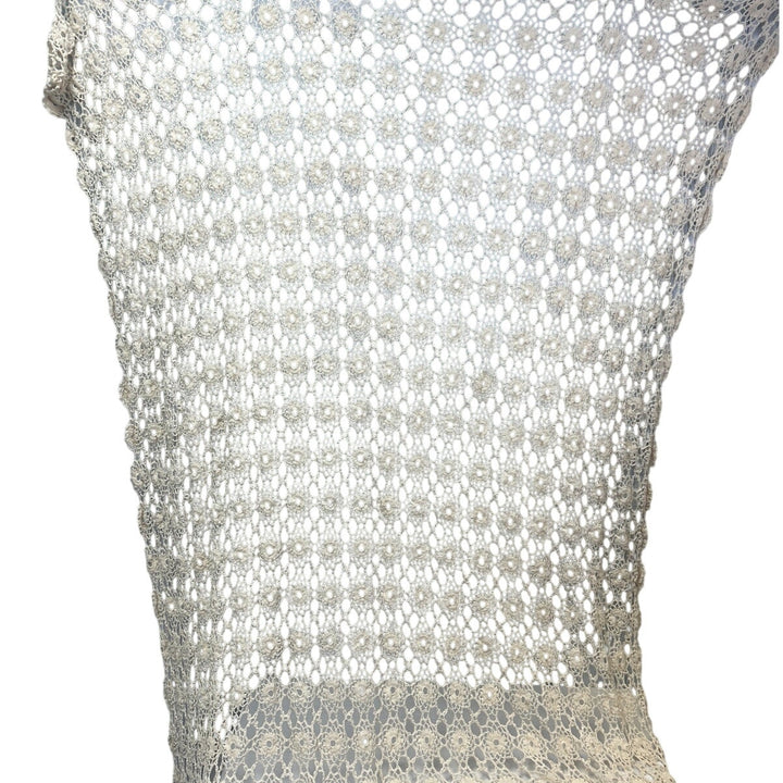 Vintage Cream 80" by 66" Hand Crocheted Cotton Blend Doily Lacy Tablecloth