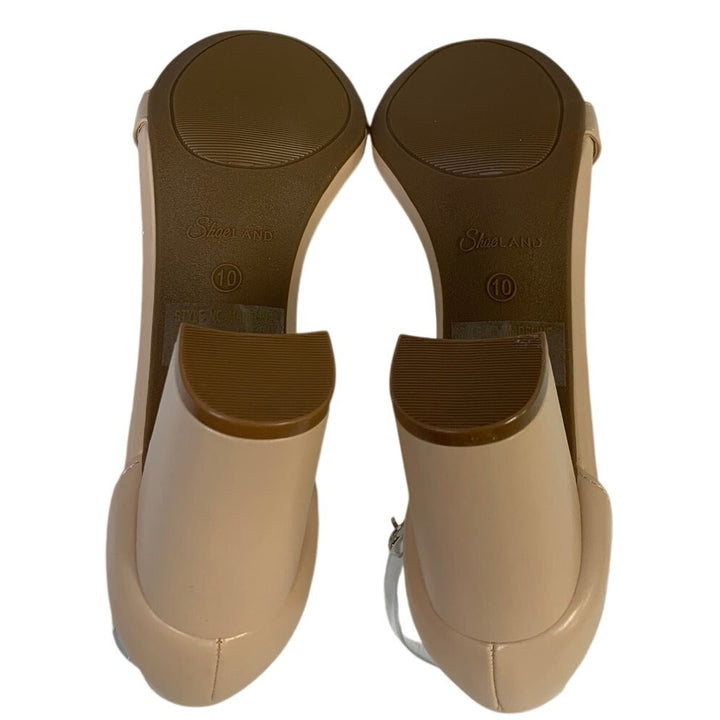 Shoe Land Womens Size 10 Beige 3.25" Heel Ankle Strap Open Round Toe Shoes