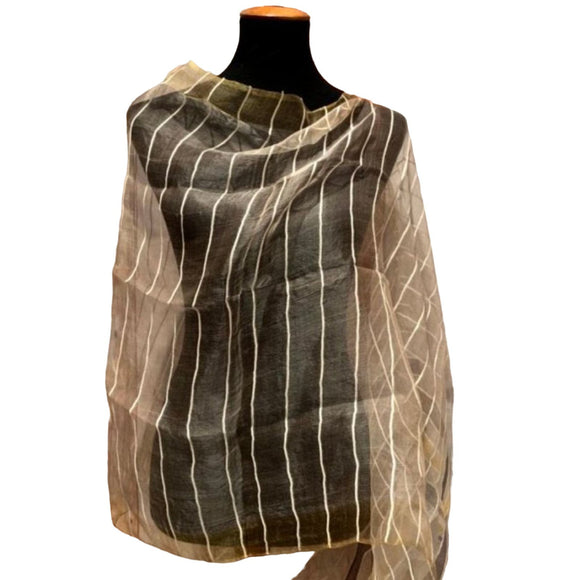 Handmade Upcycled Sari-Inspired Striped Yellow Sheer Fringed Wrap Shawl