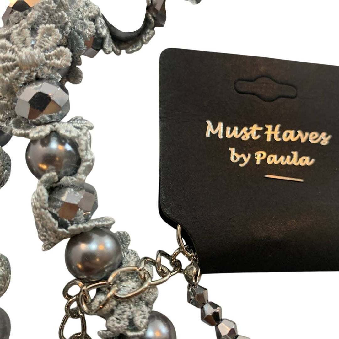 New 6 White Blue Pink Peach Silver Black Faux Pearl Lace Womens Necklaces Lot