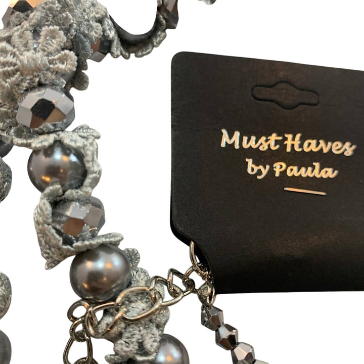 New 6 White Blue Pink Peach Silver Black Faux Pearl Lace Womens Necklaces Lot