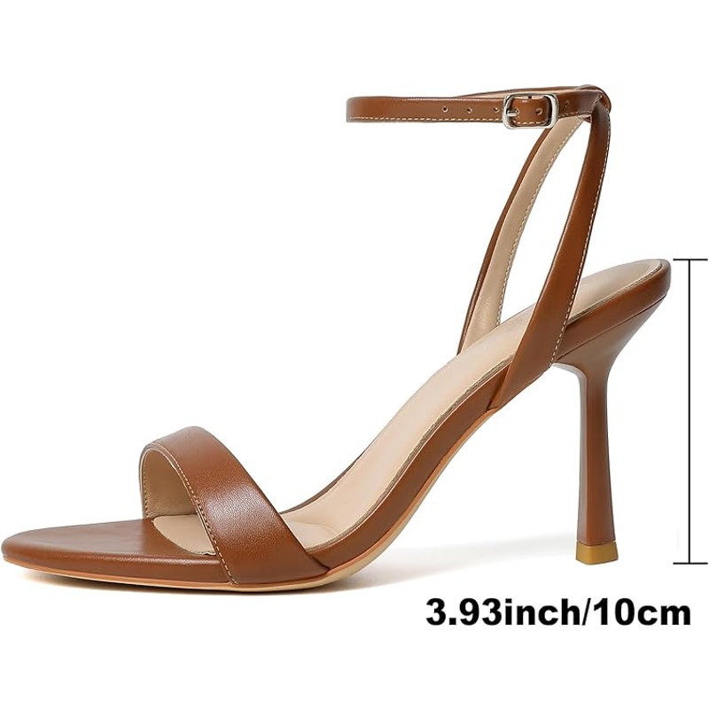 Mostrin Womens Size 8 Cognac Brown 4" Heel Open Toe Ankle Strap Stiletto Shoes