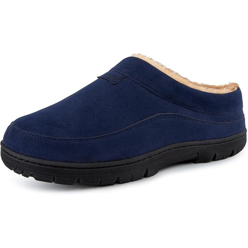 New Home Top Mens Size 9-10 Faux Fur Lined Blue Moccasin Memory Foam Slippers