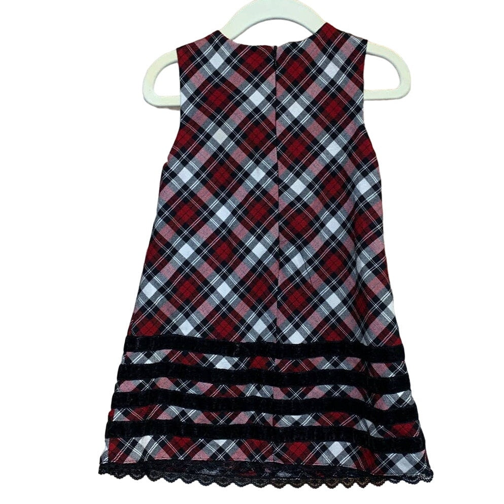 Childrens Place Girls 24 Mos Black Red Plaid Machine Washable Dress Ribbon Lace