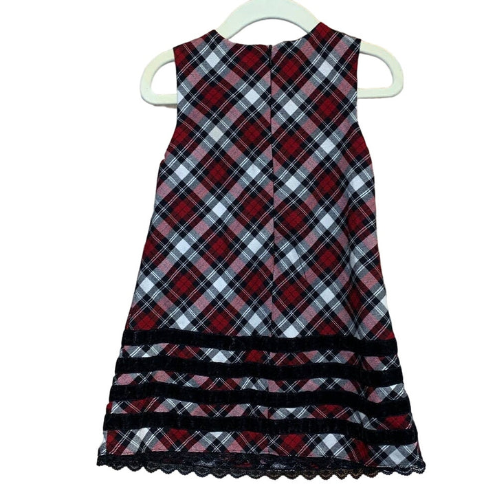 Childrens Place Girls 24 Mos Black Red Plaid Machine Washable Dress Ribbon Lace
