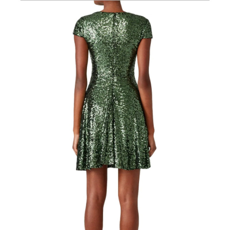 Badgley Mischka Size 8 Green Emerald Sequin Natasha Short Sleeve Mini Dress