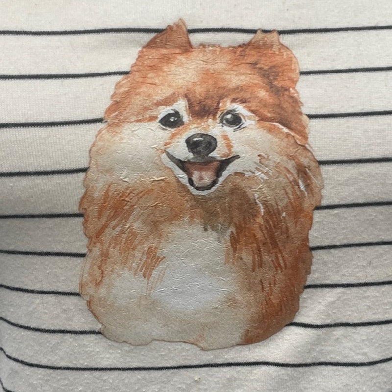 Hand Printed Upcycled Womens Large Pomeranian Puppy Dog Striped Tank Top