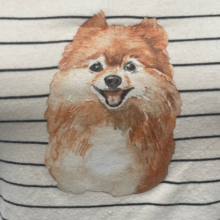 Hand Printed Upcycled Womens Large Pomeranian Puppy Dog Striped Tank Top