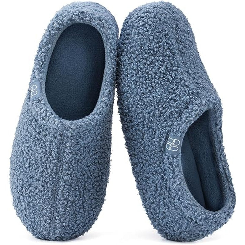 New HomeTop Womens 6.5 Ceruleon Blue Slippers Fuzzy Curly Fur Memory Foam Shoes
